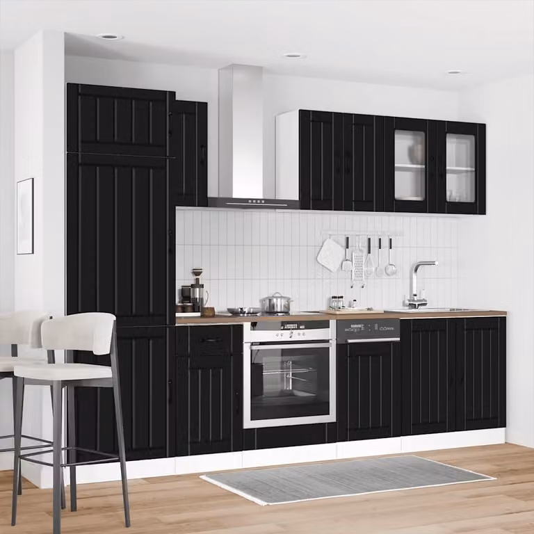 Set di mobili da cucina moderno vidaXL Kalmar composto da 8 pezzi in nero con ante in vetro e ripiani interni