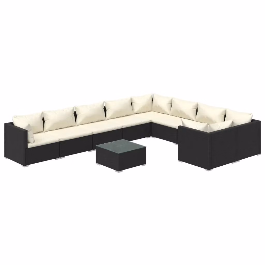 Set di Divani da Giardino a Forma di U con Tavolino vidaXL, Colore Nero e Beige, Include Cuscini e Coperture Rimovibili – 2
