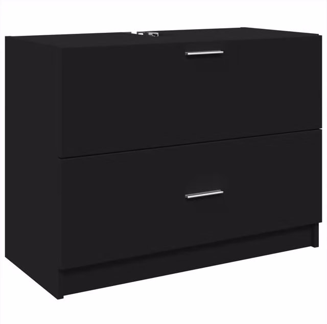 Mobiletto sottolavello moderno per bagno HELLOSHOP26 nero opaco con ante e cassetti L/P/H: 78 x 37 x 59 cm