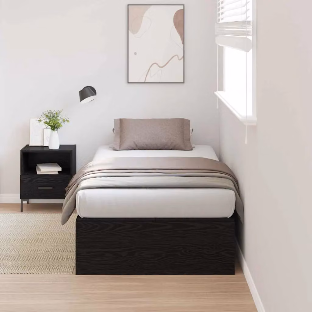 vidaXL Struttura letto con contenitore moderno in legno e materiali misti, colore nero, 90 x 190 cm