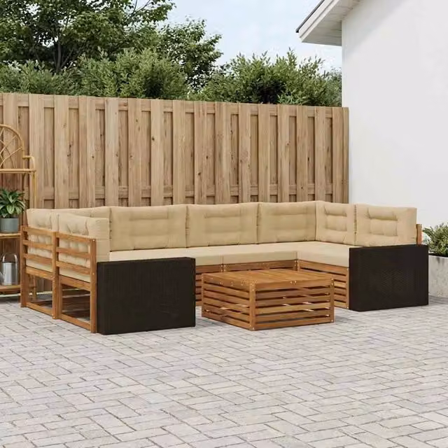 Set di divani da esterno moderno vidaXL in legno di acacia e poliestere beige, 7 pezzi