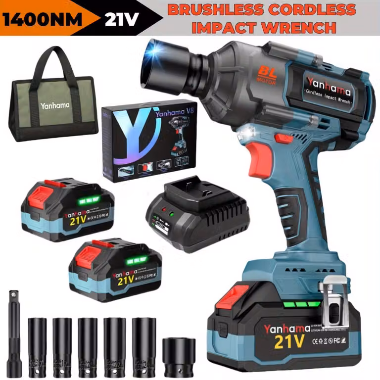 Chiave per bulloni Accu - 1400 Nm - 21 V - 3 velocità - Motore brushless - Luce LED - Batteria doppia - Funzione di arresto intelligente
