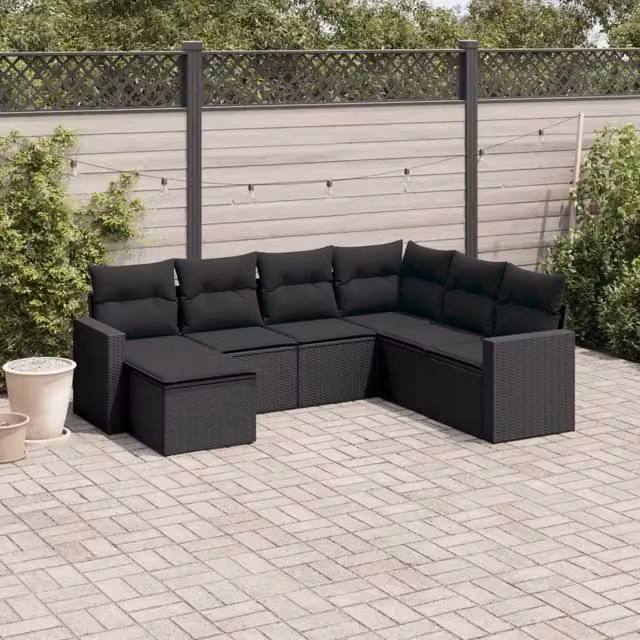 Set Divani da Giardino con Cuscini 7pz Nero Polyrattan 3251632