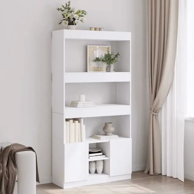 Credenza-Buffet-Armadio da cucina Bianca 92x33x180 cm in Legno Multistrato