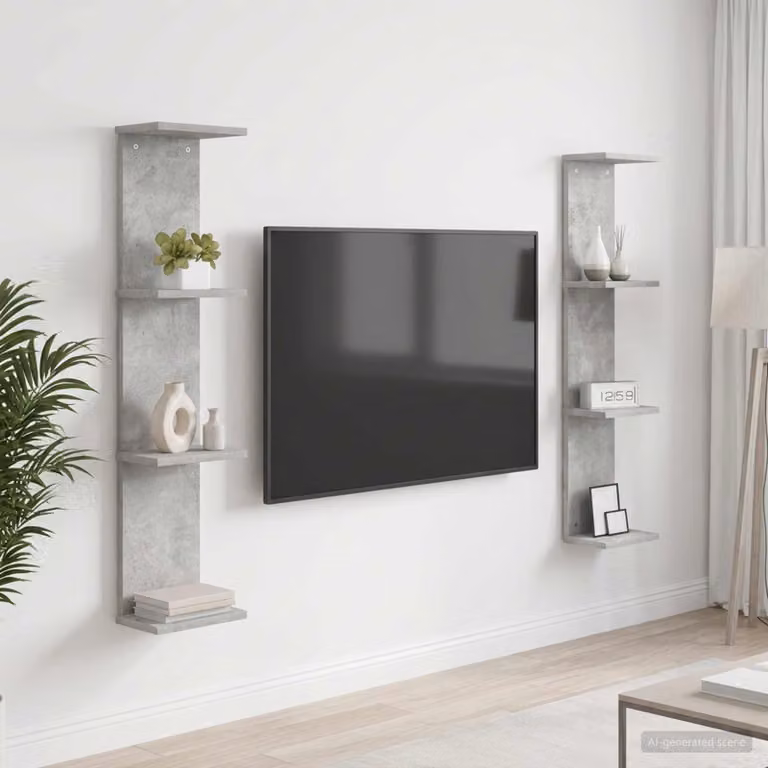 Set di 2 scaffali da parete moderni vidaXL in MDF Grigio Cemento L: 22 cm, P: 15 cm, H: 100 cm