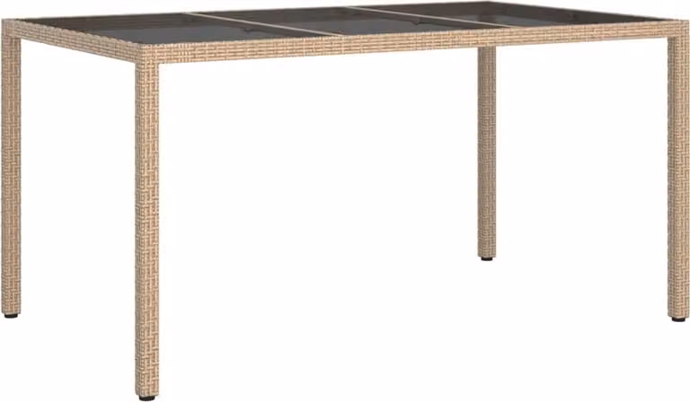 Tavolo Giardino 150x90x75cm Vetro Temperato Polyrattan Beige