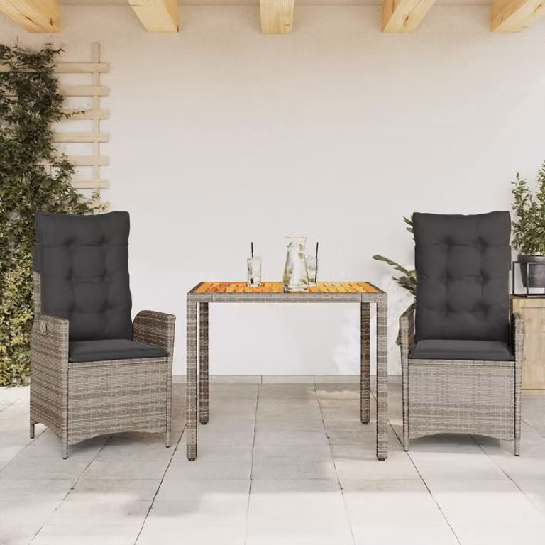 Maison Exclusive - Set da Pranzo da Giardino 3 pz con Cuscini in Polyrattan Grigio