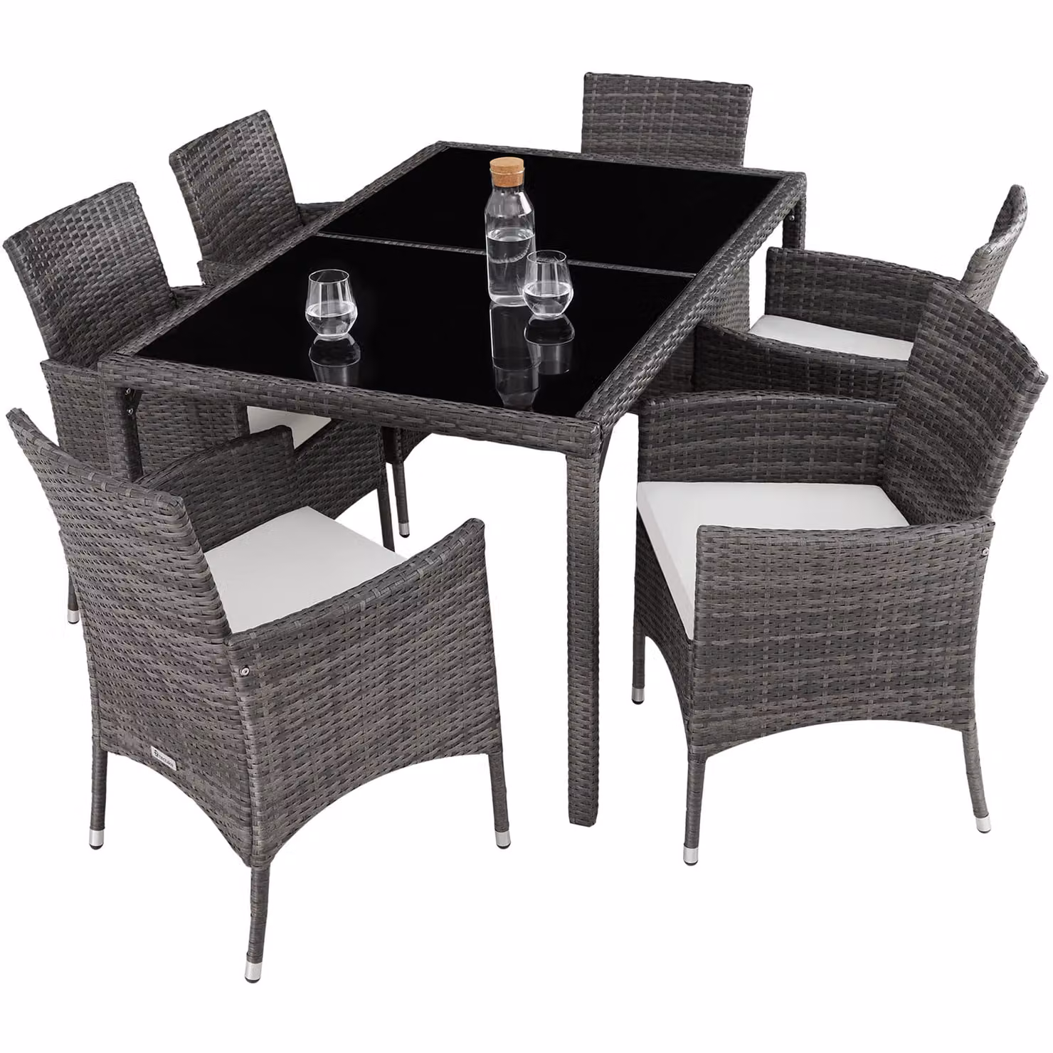 Set da giardino Porto TecTake GmbH in polyrattan con tavolo rettangolare e 7 sedute, grigio/bianco