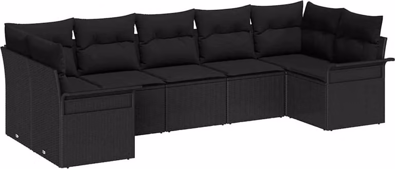 Set Divano da Giardino con cuscino 7 pcs Nero polyrattan