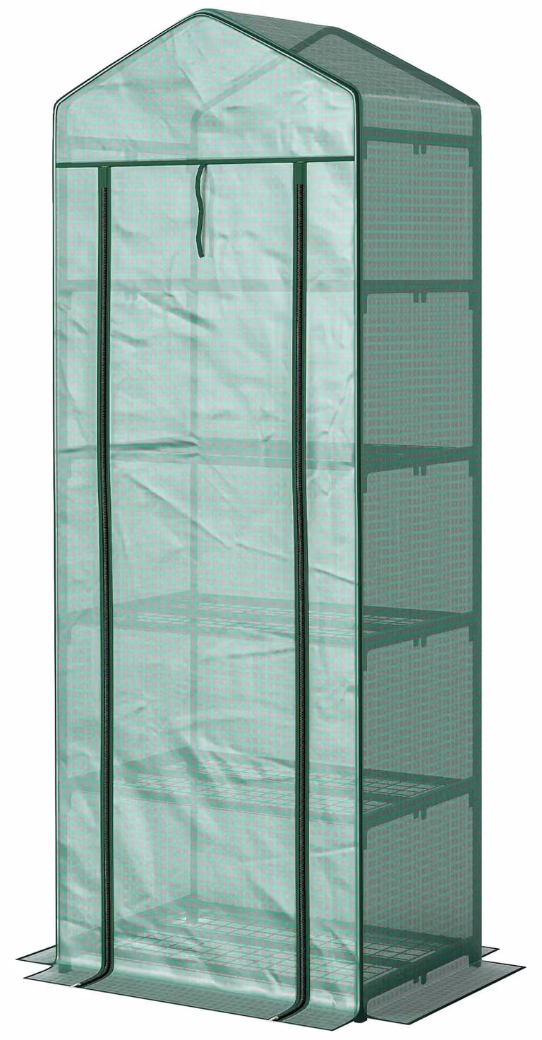 Serra Outsunny con porta scorrevole, ripiani, serra in plastica resistente all'inverno con struttura in acciaio