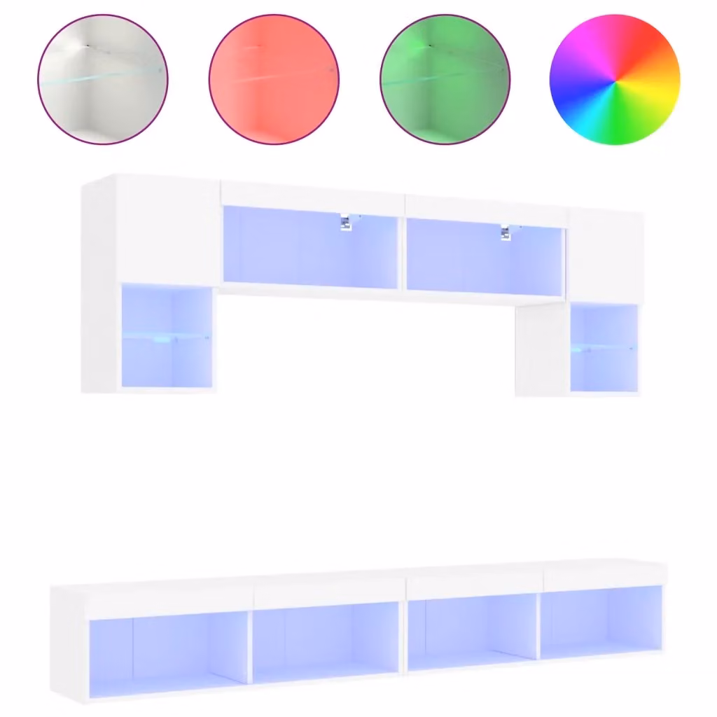 Mobile TV a muro vidaXL in legno multistrato bianco con illuminazione LED e 6 scomparti – 2