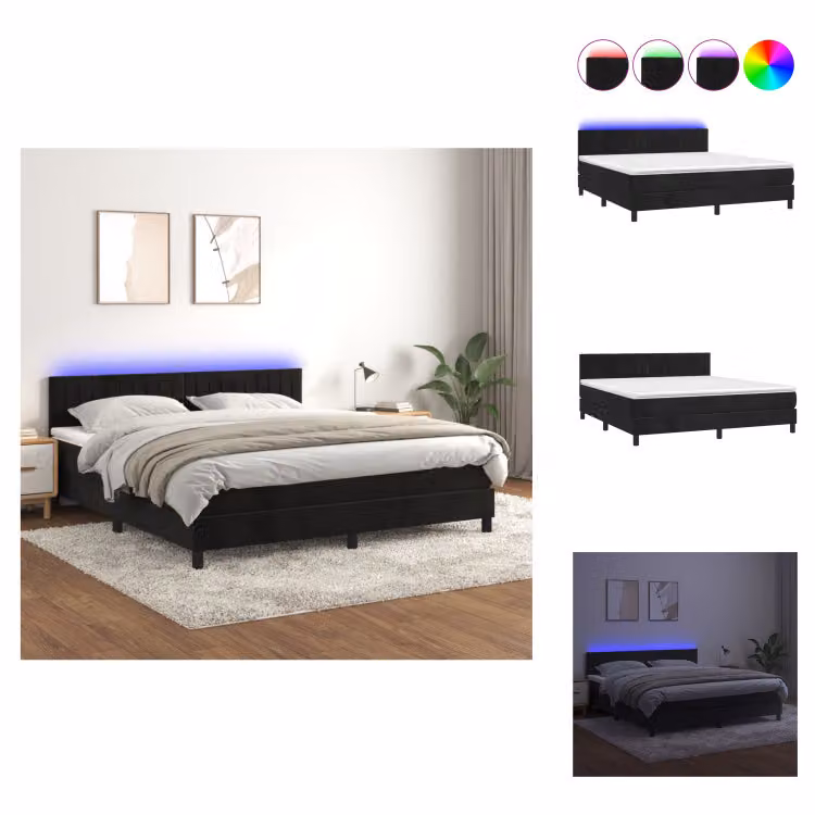vidaXL Letto a molle con materasso e LED nero 160x200 cm in velluto - Letti e strutture letto