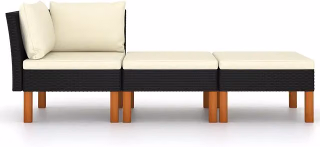 Set di divani da giardino Outsunny a forma di L composto da 3 pezzi con struttura in polyrattan e legno di eucalipto, include cuscini con rivestimenti rimovibili, disponibile in beige, bianco o nero