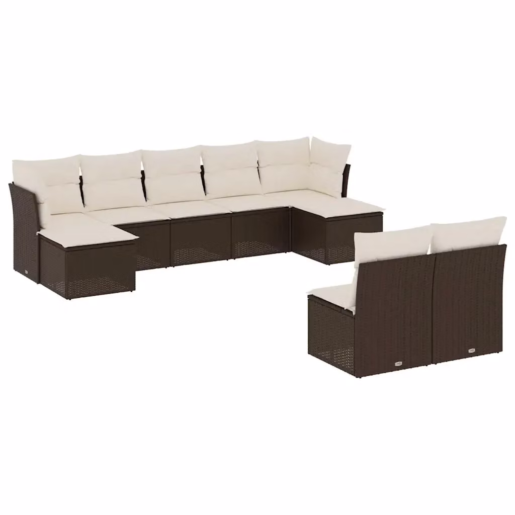 vidaXL Set Divani da Giardino 9pz in Polyrattan Marrone e Bianco con Cuscini Imbottiti e Rivestimenti Rimovibili – 2