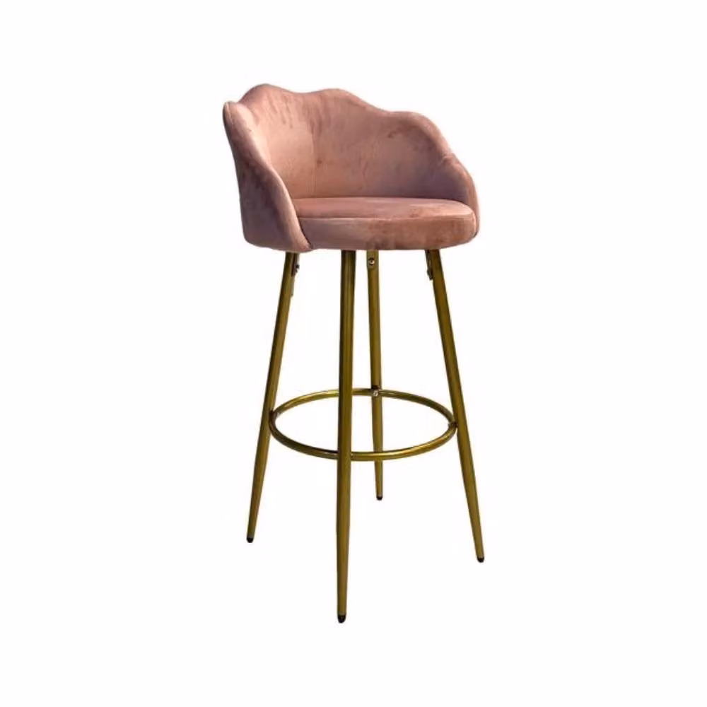 Sgabello a conchiglia Orel in velluto rosa con gambe in metallo dorato – 2