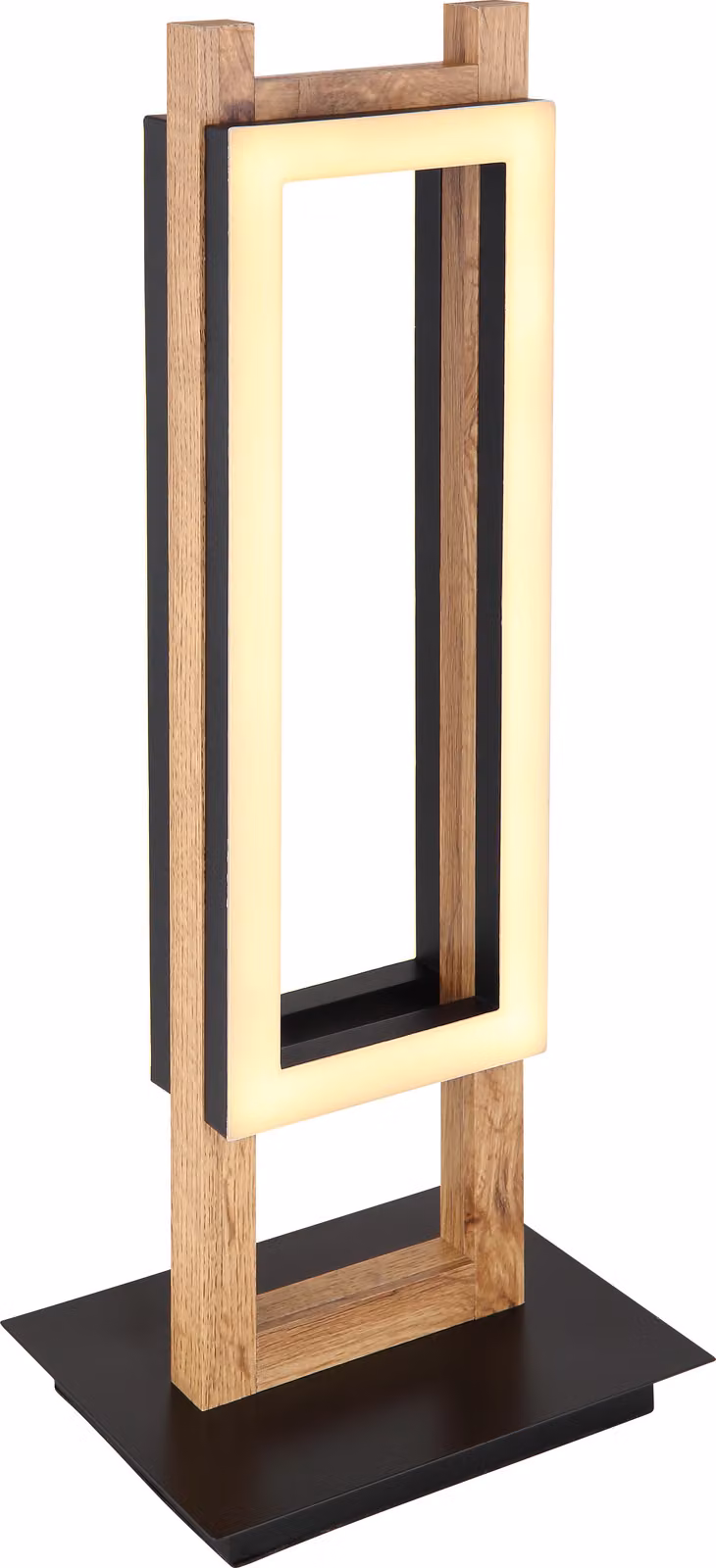 Lampada da tavolo Globo Lighting, struttura in metallo nero opaco, corpo in MDF marrone scuro, dettagli in metallo nero opaco, diffusore in plastica opale, interruttore a levetta, dimensioni: 200x150x500 mm, lunghezza del cavo: 1700 mm, include LED 20W 23