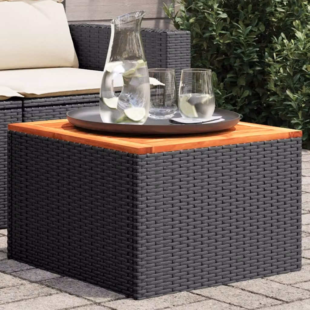 Maison Exclusive - Tavolo da giardino nero, 55 x 55 x 37 cm, in rattan sintetico e legno di acacia