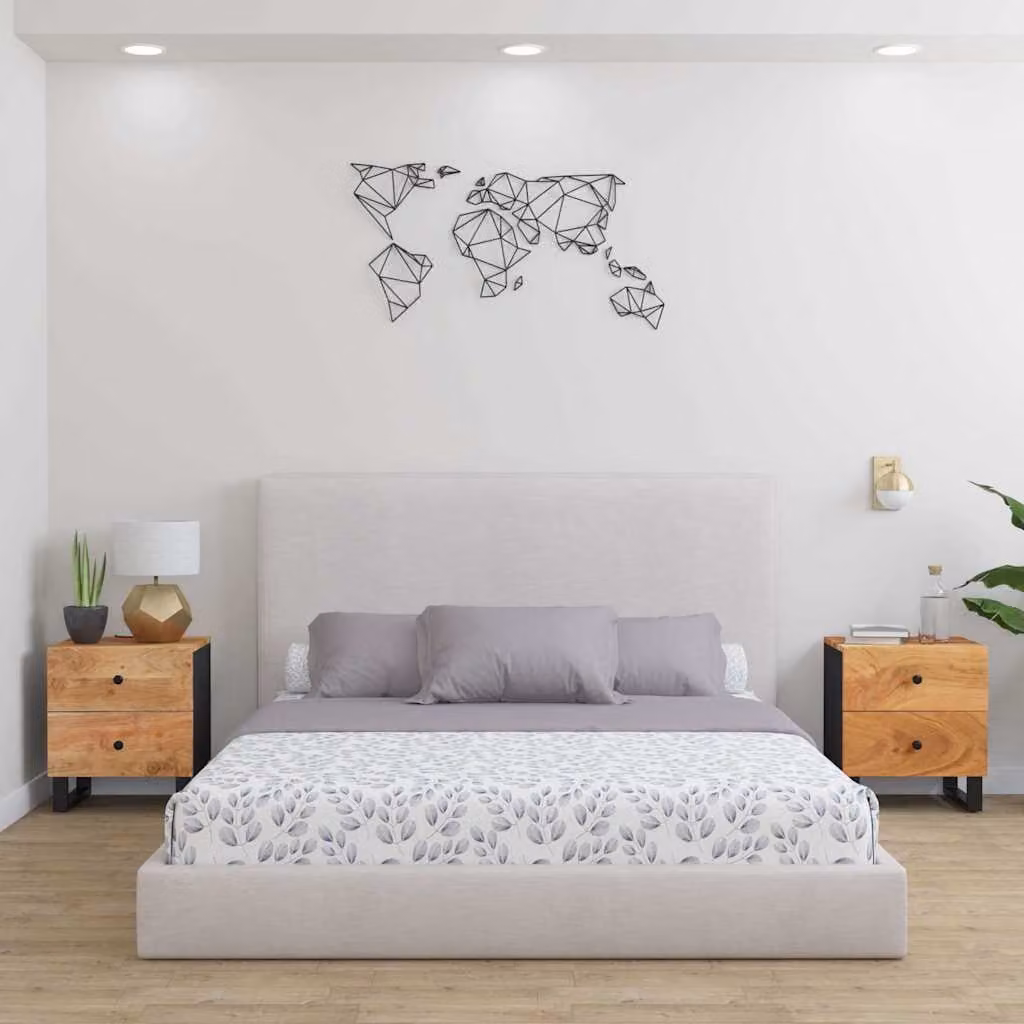 Set di 2 comodini vidaXL in legno di acacia e metallo stile industrial, marrone e nero, L 40 cm x P 33 cm x H 46 cm
