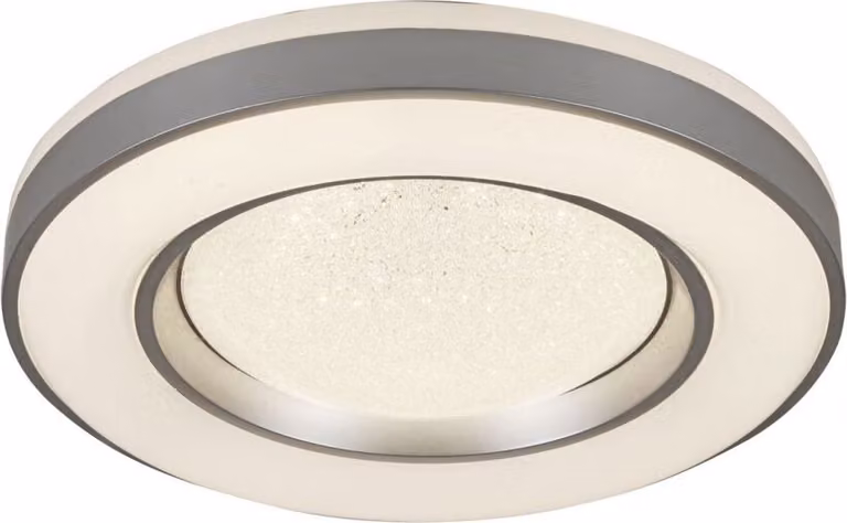 Globo Lighting plafoniera in metallo bianco, acrilico opalino, argento metallizzato, ø: 410mm, H: 100mm, incl. LED 24W 230V, sorgente 2430lm, potenza 1340lm, 3000K