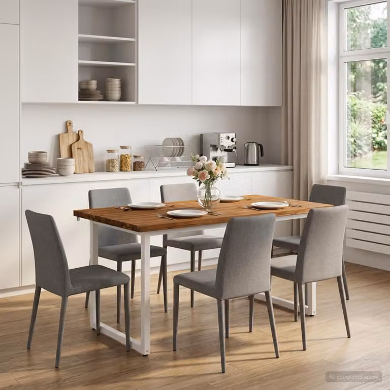 vidaXL Tavolo da pranzo moderno in legno di acacia con struttura in metallo, L: 160 cm, P: 70 cm, H: 75 cm