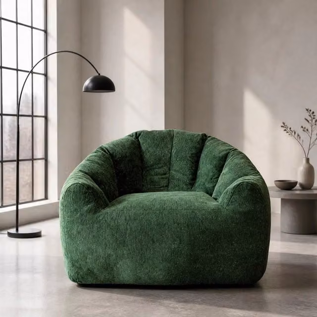 Poltrona a sacco rotonda ergonomica in flanella verde WISHDOR per il tuo relax in soggiorno o camera da letto