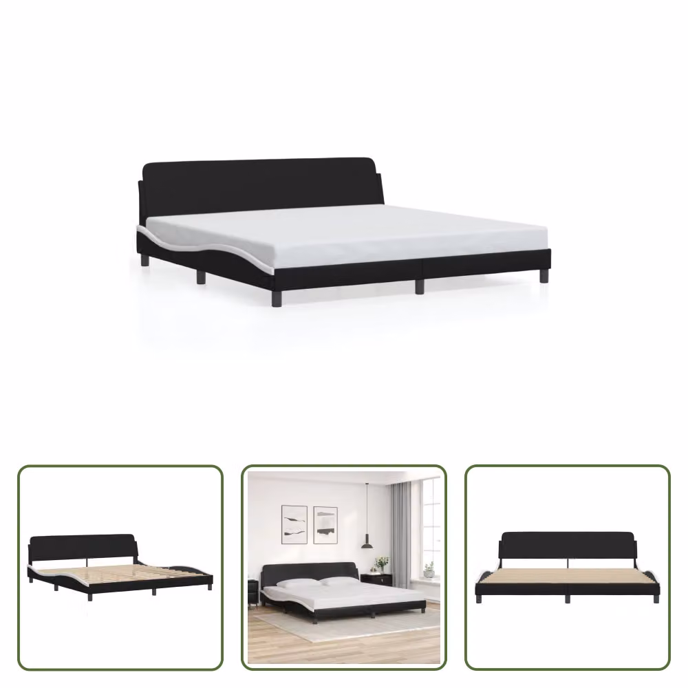 The Living Store Giroletto con testiera bianco e nero 200x200 cm in ecopelle