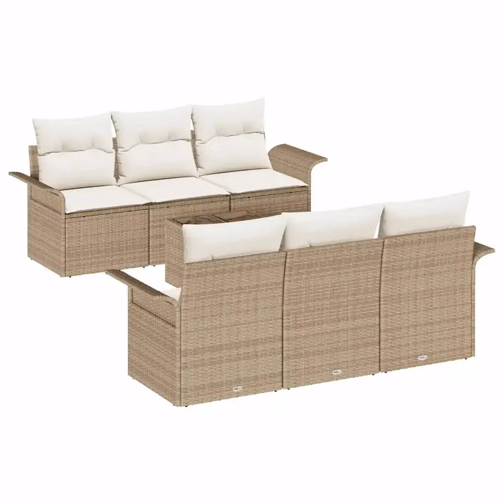 vidaXL Set Divano da Giardino 7 pz in Polyrattan Beige con Cuscini e Tavolino – 2