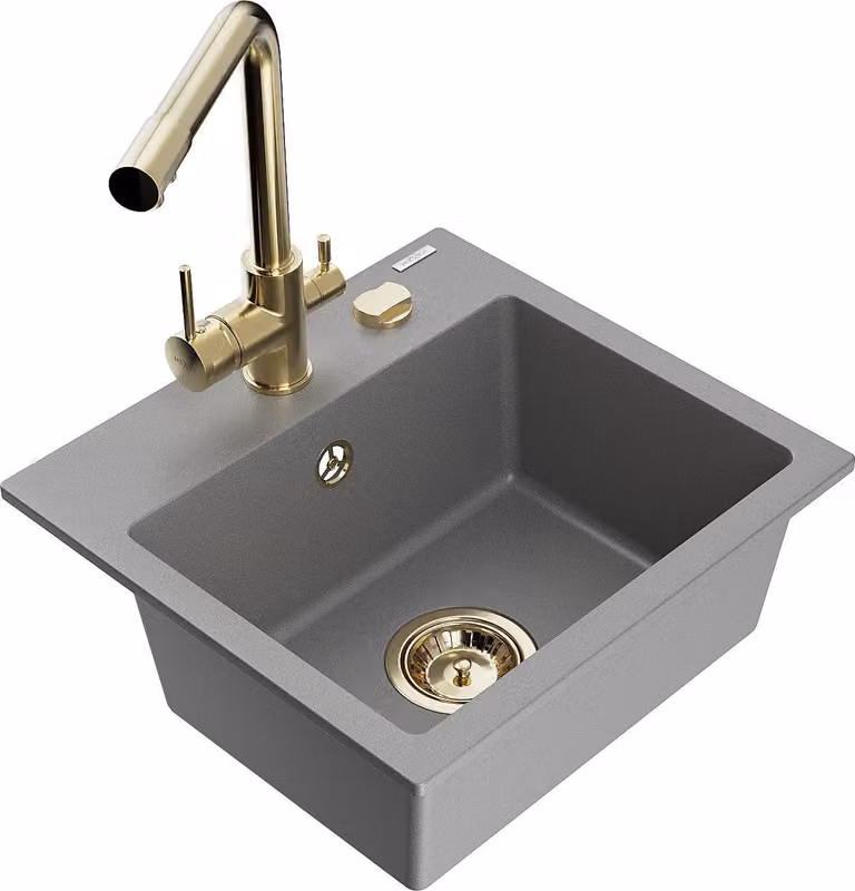 Mexen Milo lavello in granito a 1 vasca con rubinetto da cucina Duero, grigio - 6505-71-671600-50
