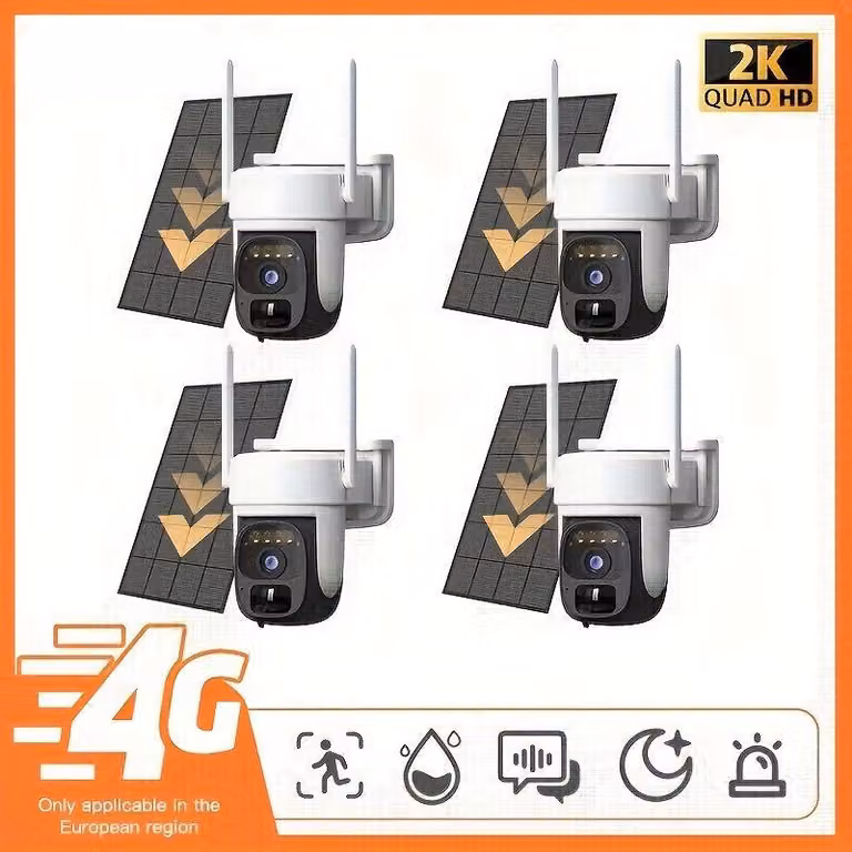 Telecamera di sicurezza da esterno – Telecamera PTZ wireless – Supporta SIM 3G/4G – Risoluzione 2K – Visione notturna – Confezione da 4