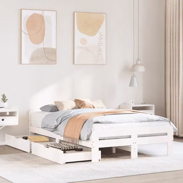 Letto singolo vidaXL in legno massello di pino bianco con doghe piatte L: 139 cm, P: 193,5 cm, H: 180 cm