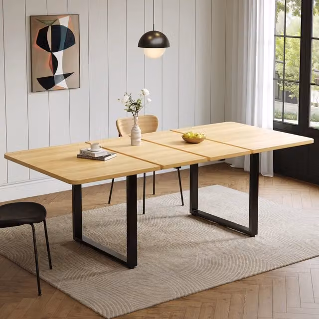 Tavolo allungabile a 3 livelli per 6-10 persone con struttura stabile in MDF finitura rovere per cucina e sala da pranzo
