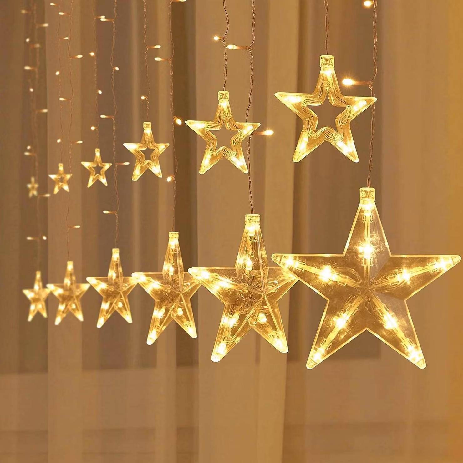 Luci natalizie a LED a forma di stella, catene luminose per finestre, ideali per Natale