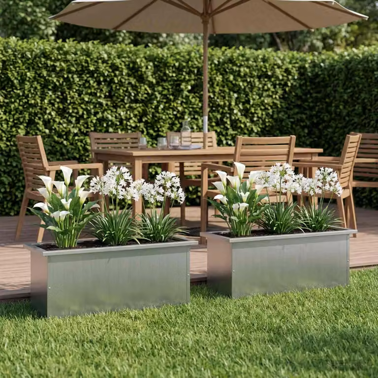 Set di 2 fioriere da giardino vidaXL con LED in acciaio zincato argento L 80 x P 30 x H 30 cm