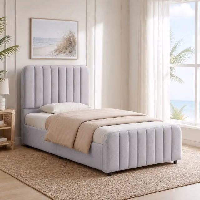 Letto Contenitore REDOM con Rete Sollevabile Imbottito Grigio L/P/H: 90 x 200 x 36,75 cm – 1