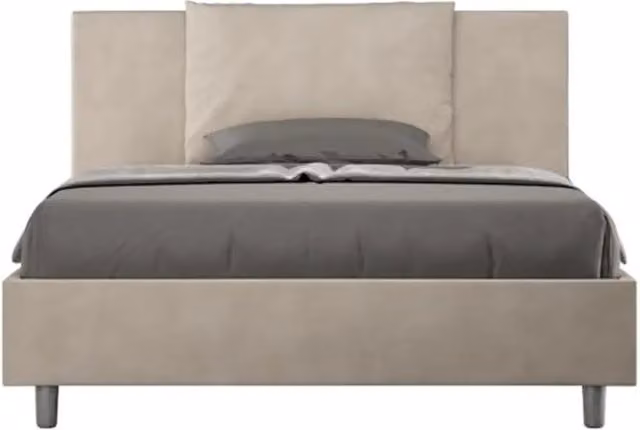 Letto matrimoniale francese con contenitore imbottito Antea di Ityhome in microfibra colore sabbia L/P/H: 140 x 210 x 110 cm