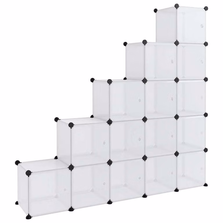 Contenitore Cubo Portaoggetti con 15 Cubi e Ante Trasparente PP