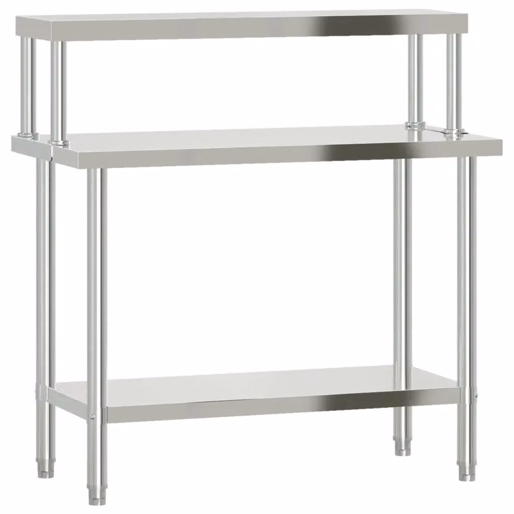 vidaXL Tavolo da lavoro professionale per cucina in metallo argento L/P/H: 110 x 55 x 120 cm – 2
