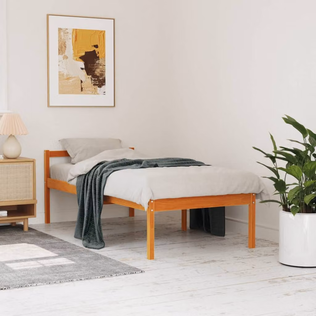 Letto per anziani vidaXL in legno massello di pino, colore marrone cera, L/P/H: 90 x 190 x 70,5 cm