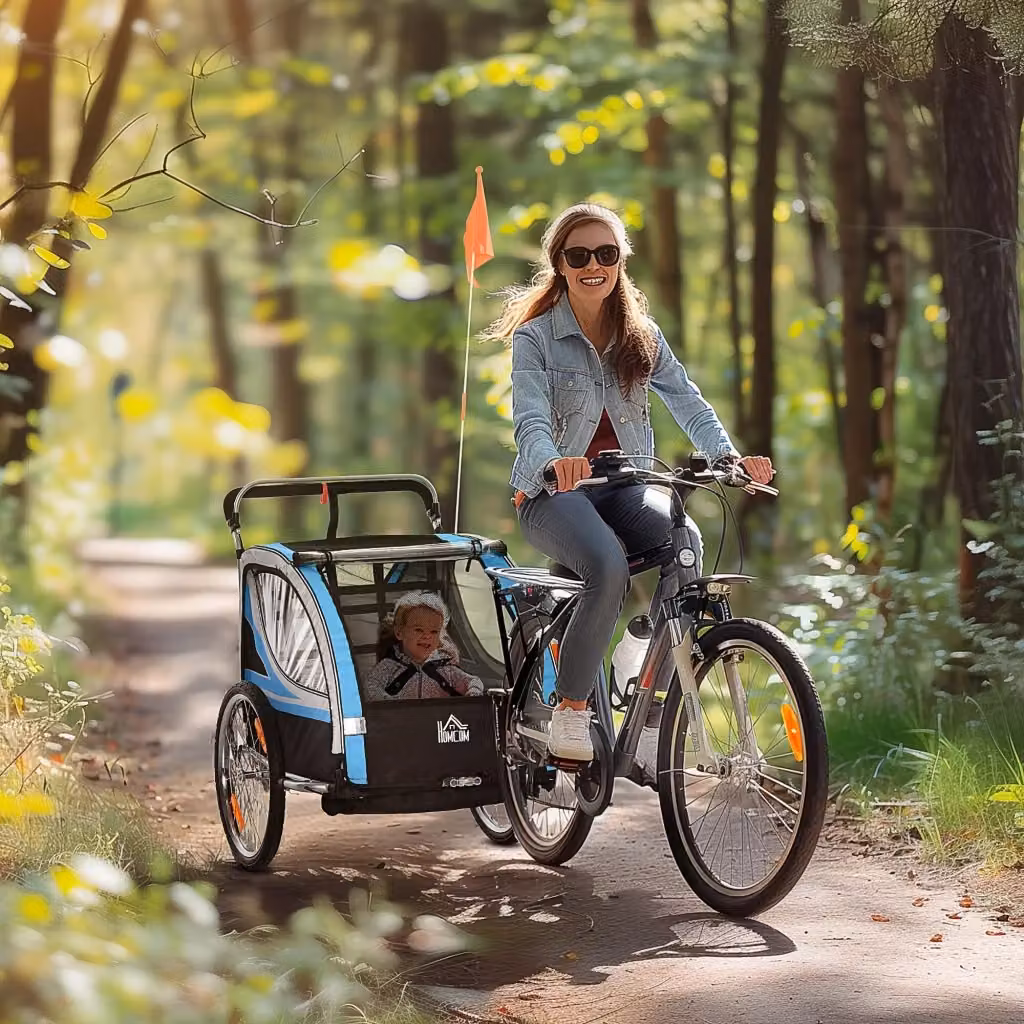 Rimorchio 2 in 1 per Bicicletta e Passeggino Giordanoshop Blu e Grigio con Elementi Riflettenti – 2