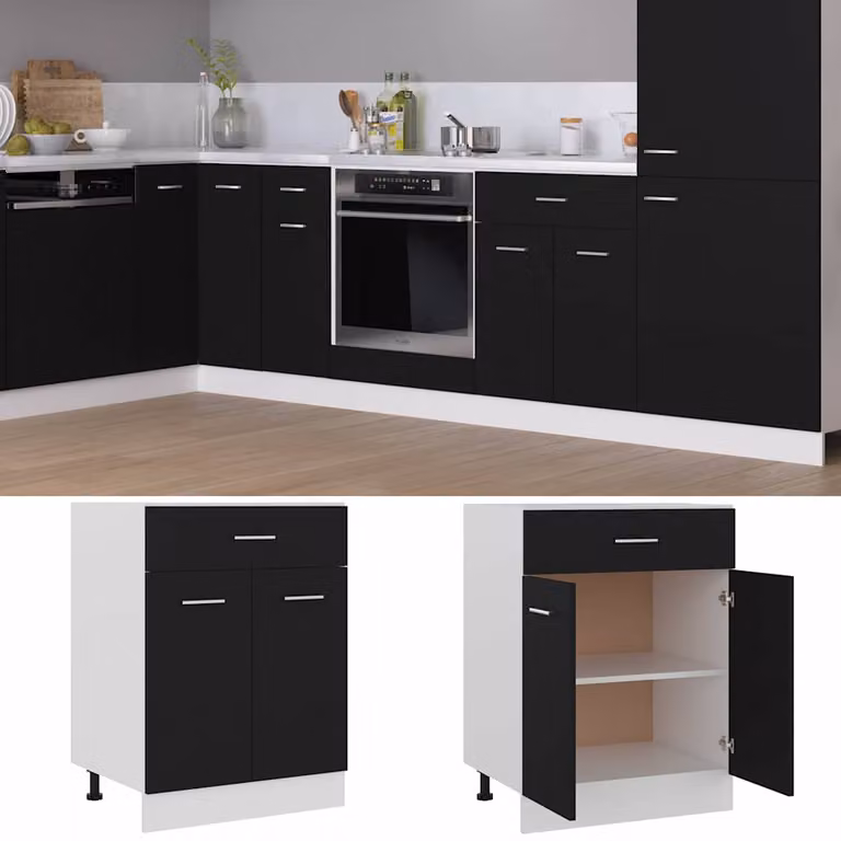 vidaXL Armadio Inferiore con Cassetto “Lyon” Nero 60x46x81,5 cm