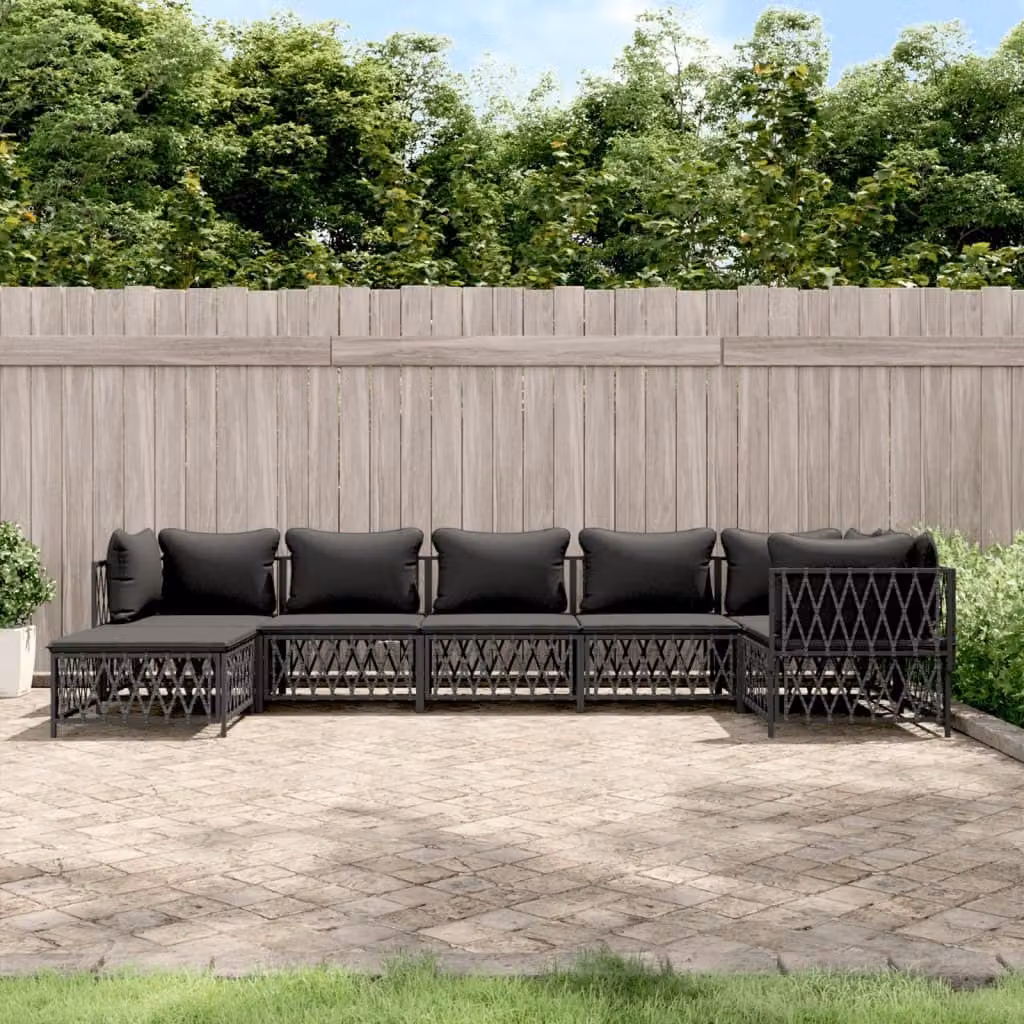 The Living Store Set da giardino 7 pezzi con cuscini in acciaio antracite