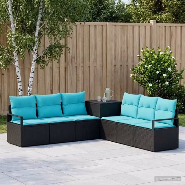 Set di divani 7 pz Nero e Blu 120 x 62 x 69 cm. 3448716