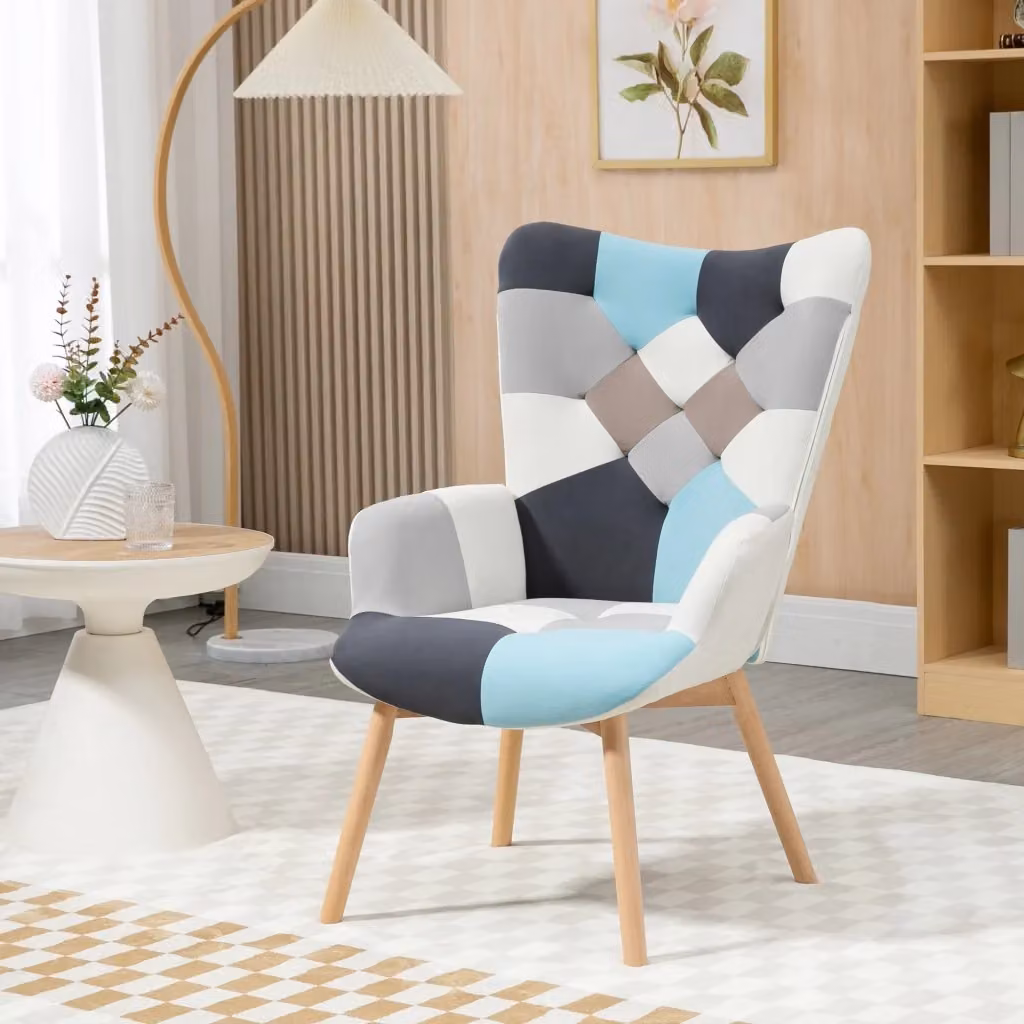 Poltroncina moderna GIORDANOSHOP in velluto multicolore con design geometrico e braccioli, L: 66 cm, P: 76 cm, H: 98 cm – 2