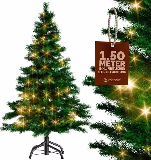 Albero di Natale Casaria® Verde con Luci LED Bianco Caldo, Altezza: 150 cm