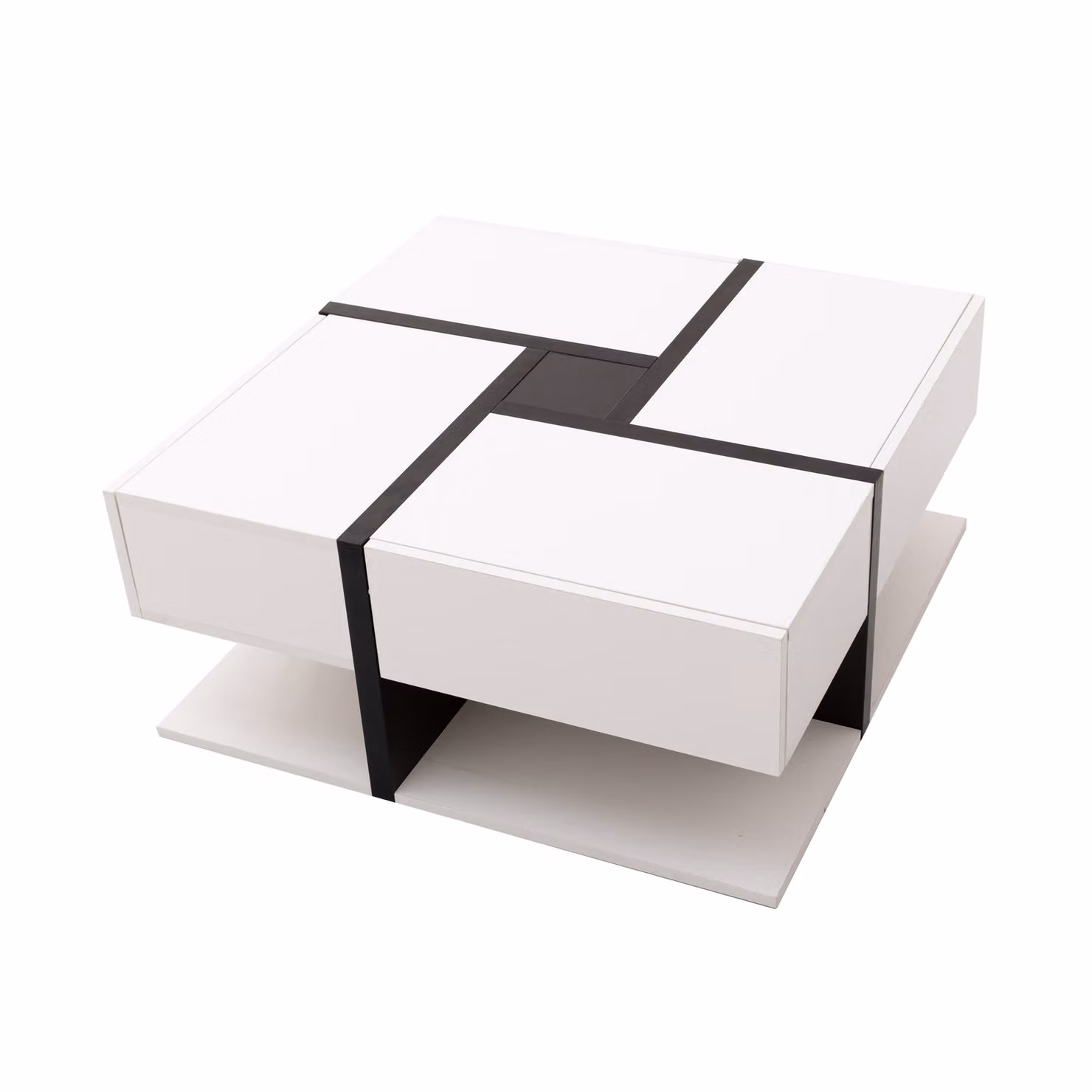 Tavolino da Salotto Quadrato Moderno con 4 Cassetti e Spazio Portaoggetti, Design Lucido Bianco Aosom – 2
