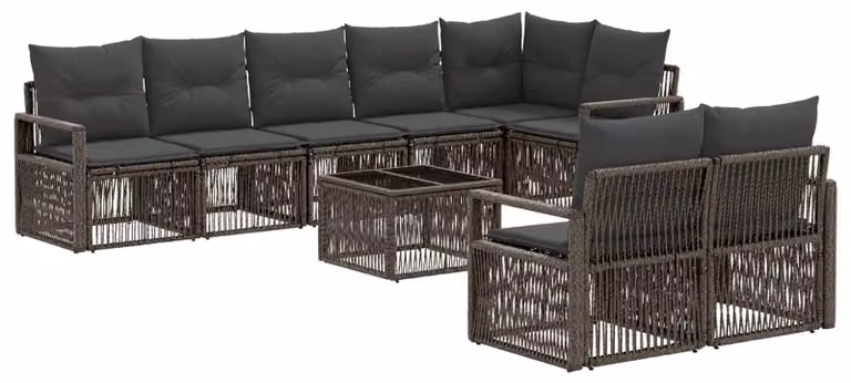 Set Divano da Giardino 9 pcs Grigio polyrattan
