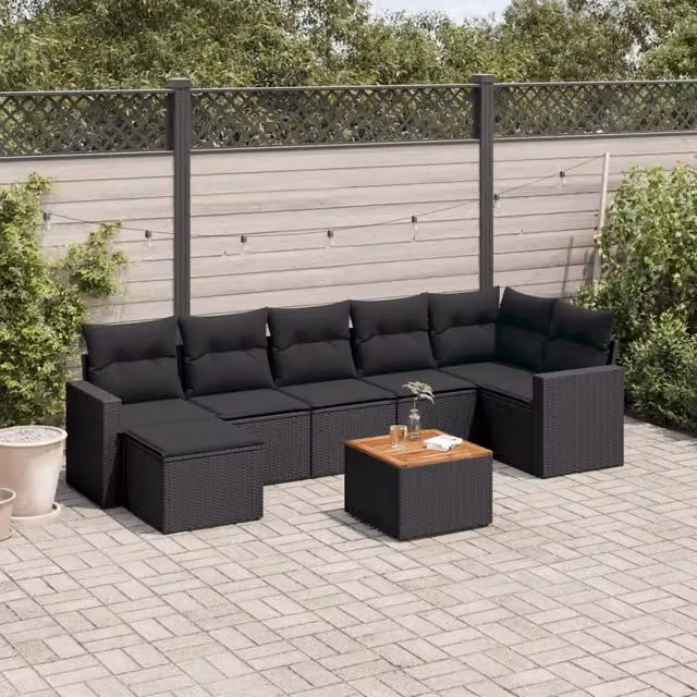 Set Divani da Giardino con Cuscini 8 pz Nero in Polyrattan 3256559
