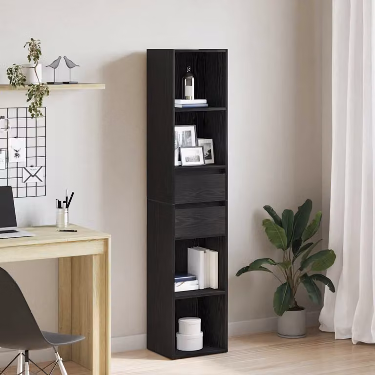 vidaXL Armadio per Libri a 4 Livelli con Ripiani Regolabili, Rovere e Nero, L/P/H: 36 x 30 x 171 cm