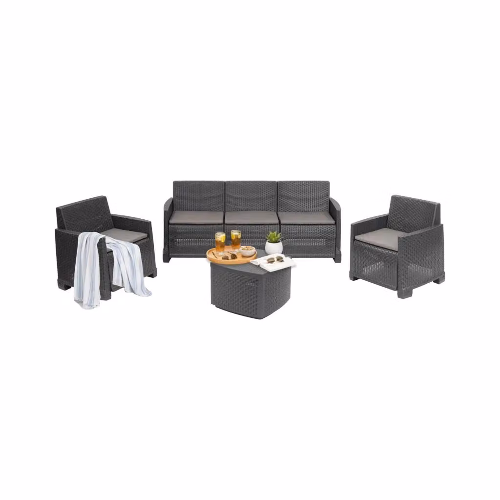 Set Salotto da Esterno Akayr DMORA in Rattan, 5 Posti con Cuscini, Nero Antracite – 2