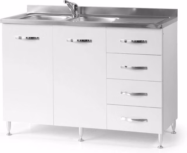 Sottolavello con cassetti 120 cm destro con lavello colore bianco frassinato